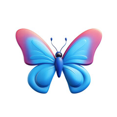 3d plastic blue and pink butterfly. Icon shape in Y2K style. The 3d abstract element compound with the doodle style. The butterfly cartoon figure is isolated on a transparent background.