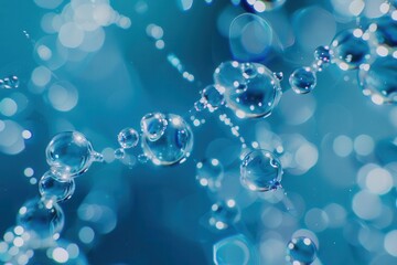 mysterious abstract molecules suspended in viscous blue liquid clean energy concept