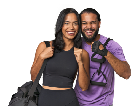 Fit young Latino couple ready for workout in studio