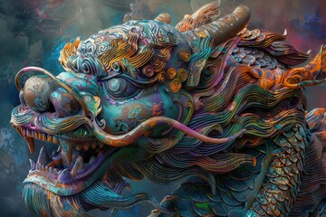mythical majesty intricate chinese dragon statue ancient symbolism ornate craftsmanship digital painting