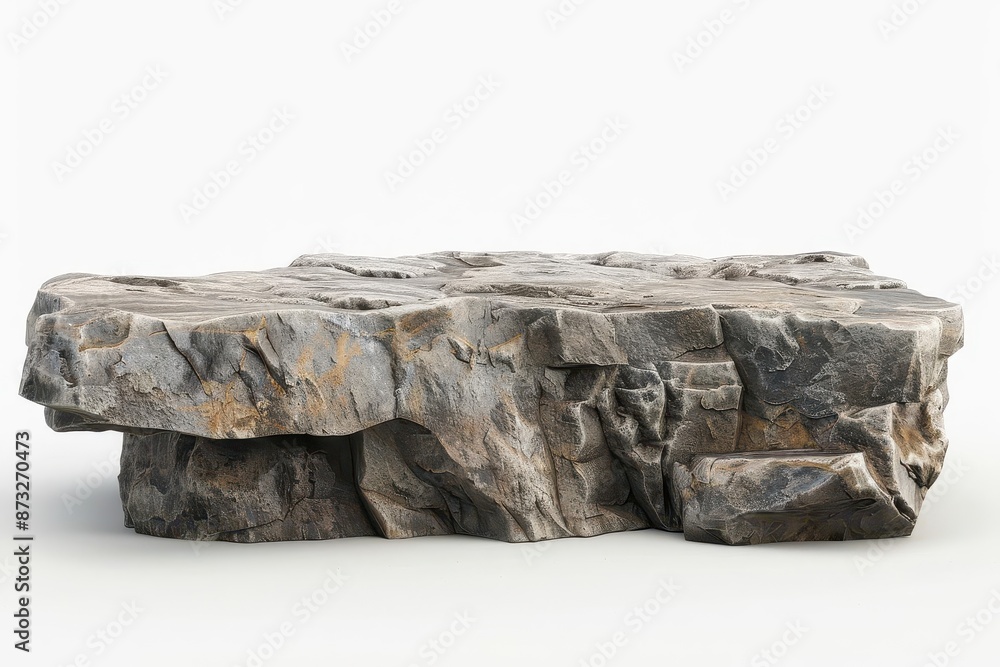 Poster natural rock platform podium for product display on white background 3d rendering