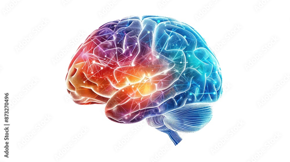 Poster colorful neural brain illustration depicting the complexity and beauty of the human brain, highlight