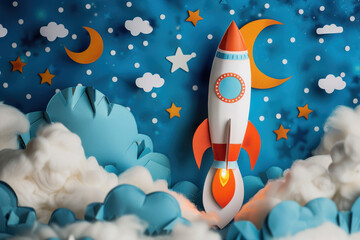 Papercut Style Rocket and Moon
