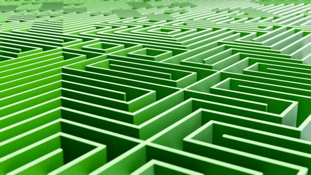 Maze structure in green. Geometric shape, searching, lost, complexity, direction, way, path, infinity.