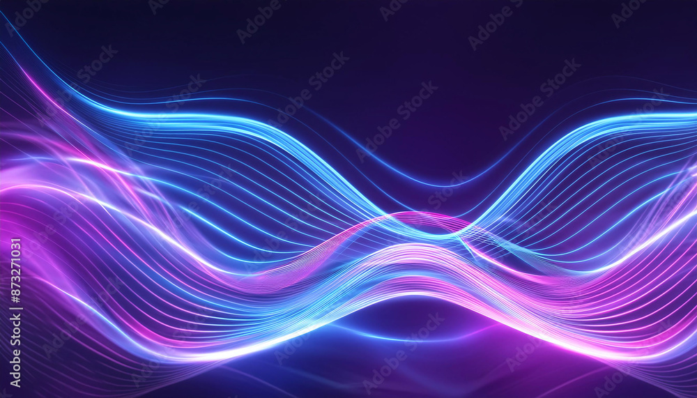 Poster a mesmerizing symphony of neon light waves pulsating in a vibrant spectrum of blues and pinks
