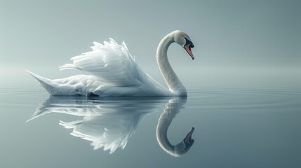 Gentle illustration of a graceful swan gliding on a tranquil lake, suitable for relaxation-themed content. , Minimalism,