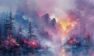 sunset in the forest