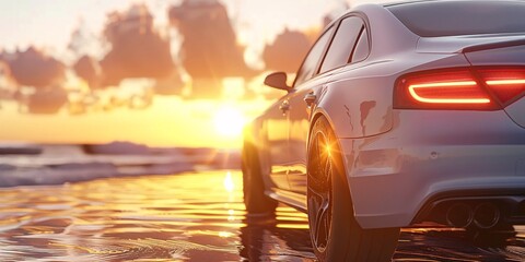 Summer car ride along the beach, sunny.