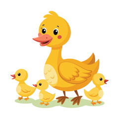 Cartoon happy mother duck and ducklings