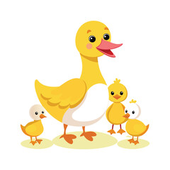 Cartoon happy mother duck and ducklings