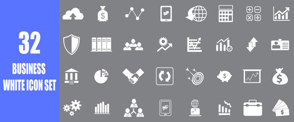 Business icons collection. management finance white icon set.