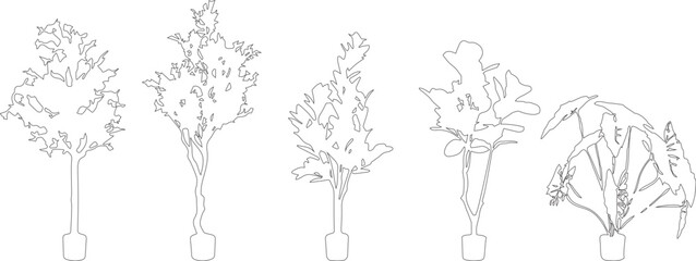 Plant Pot line silhouettes - side view set 3
