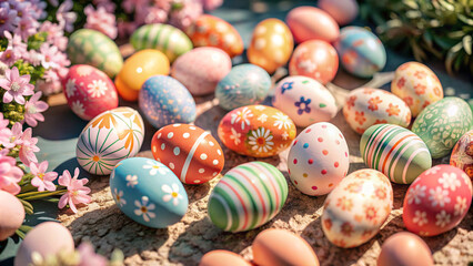 Happy Easter day with colorful egg prints