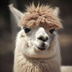 Fototapeta premium a close up of a llama s face with a brown mane . High quality