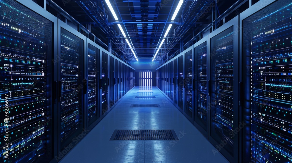 Poster visualizing the internet of things: cutting-edge server rack setup