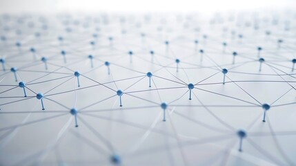 Minimalist network design with blue lines and light grey connection points on a white background, clean and modern