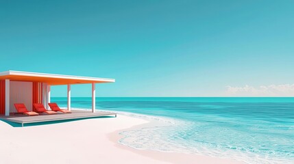 Neon swimwear against stark white beach cabana