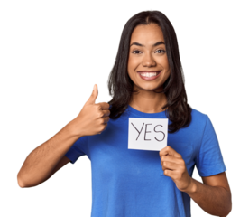 Young filipino woman showing "yes" sign