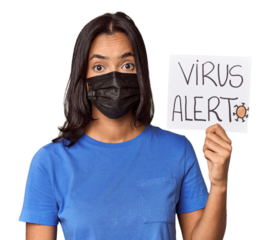 Young filipino woman warning with "virus alert"