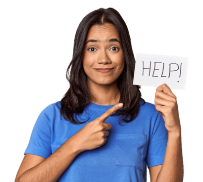 Young filipino woman requesting help