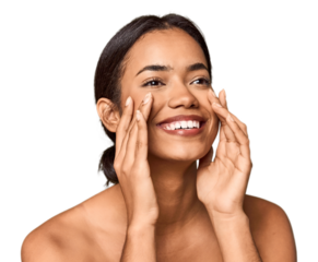 Young Filipino touching skin, radiance and care