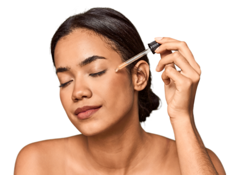 Filipino woman applying hyaluronic acid, skin glow