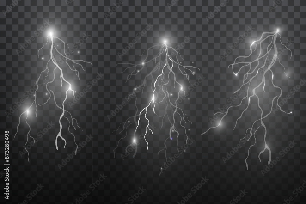 Poster light white isolated vector lightning png. realistic natural lightning effectthunderstorm. strength 