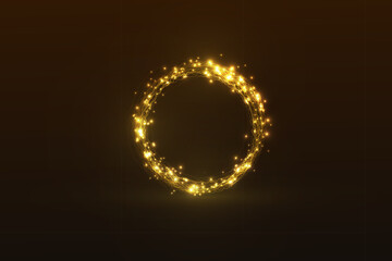 glittery beautiful luxury ornate glowing circle frame. Modern shiny round frame pattern with textured golden glitters. Surface glow texture.