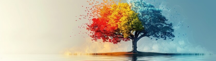 Abstract tree with branches labeled as different startup industries, Diversification Startup, Concept of Diversification