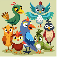 various cartoon birds collection vector