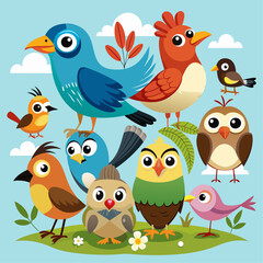 various cartoon birds collection vector