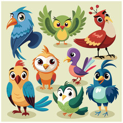 Fototapeta premium various cartoon birds collection vector