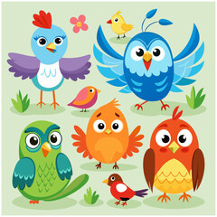 various cartoon birds collection vector
