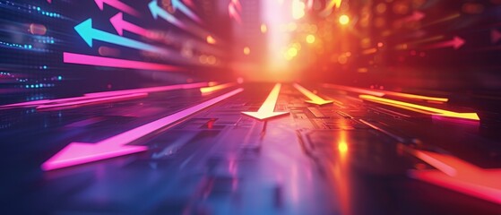 Floating financial charts with arrows pointing in multiple directions, Management Bonds Index, Concept of Management