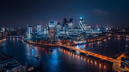 Vista panorámica aérea  de la ciudad de Londres con rascacielos modernos del distrito financiero