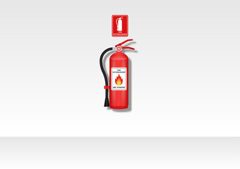 Fire Extinguisher on Wall in the Building. Vector Illustration. 