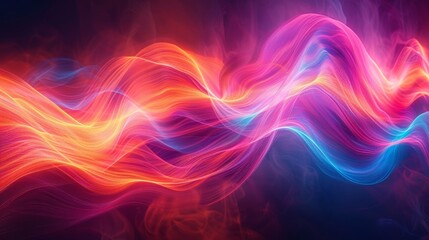 Obraz premium Vibrant abstract image with colorful swirling lines and waves, showcasing dynamic motion and energy in vivid pink, orange, blue, and purple hues.