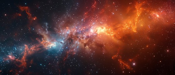 Fototapeta premium Stunning cosmic nebula with vibrant colors and star formations, showcasing the beauty of the universe and deep space phenomena.