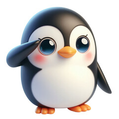  3d penguin salute icon isolated on transparent background