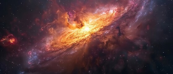 Obraz premium A breathtaking view of a celestial galaxy swirling with vibrant colors, exhibiting the wonders of the universe and the beauty of outer space.