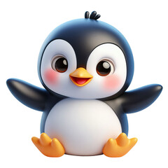 3d penguin sitting  isolated on transparent background