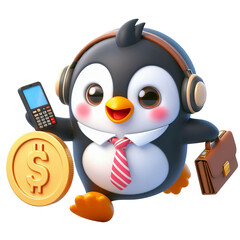 3D penguin business man isolated on white background