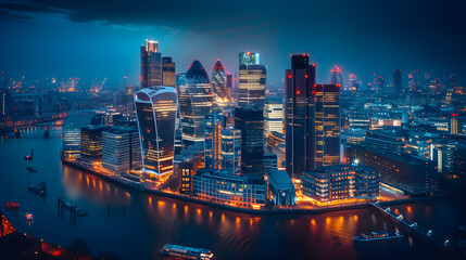 Obraz premium Vista panorámica aérea de la ciudad de Londres con rascacielos modernos del distrito financiero