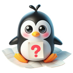 3d penguin with question mark paper