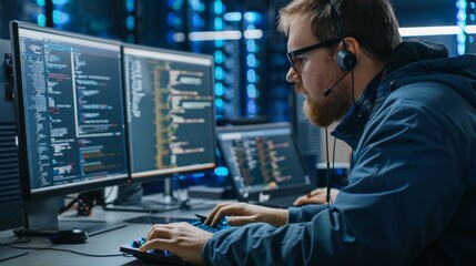 Cybersecurity expert analyzing code on a computer screen