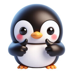  3d penguin with thumbs up for winning, good job or success