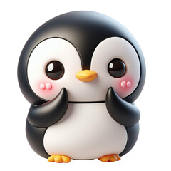 3d penguin making shy, isolated on transparent background	
