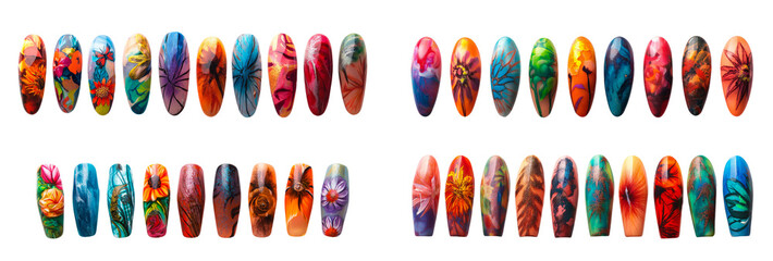 colorful acrylic nail painted set isolated on transparent or white background