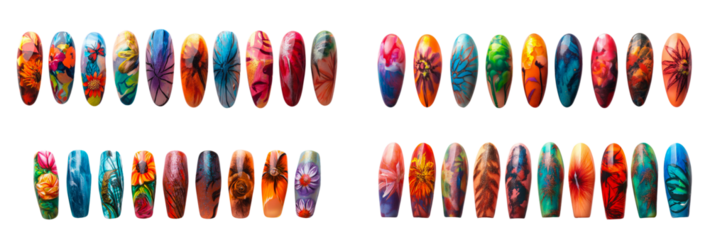 colorful acrylic nail painted set isolated on transparent or white background