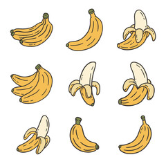 Cute Banana Fruit Cartoon Doodle Style Illustration